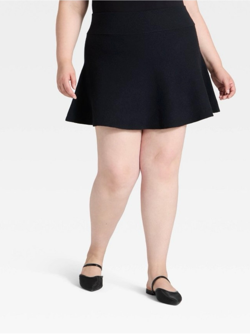 a new day - Black Flared Sweater Mini Skirt